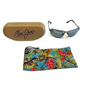 Maui‎ Jim Kahuna Polarized Black Gray Gunmetal Rectangular Sunglasses with Case